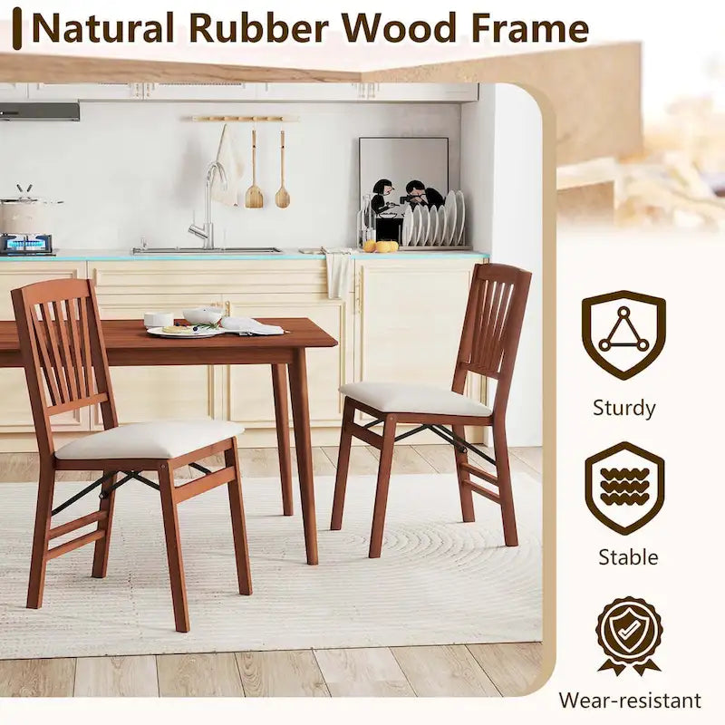 Chaises de cuisine avec cadre en bois d'hévéa et assise rembourrée