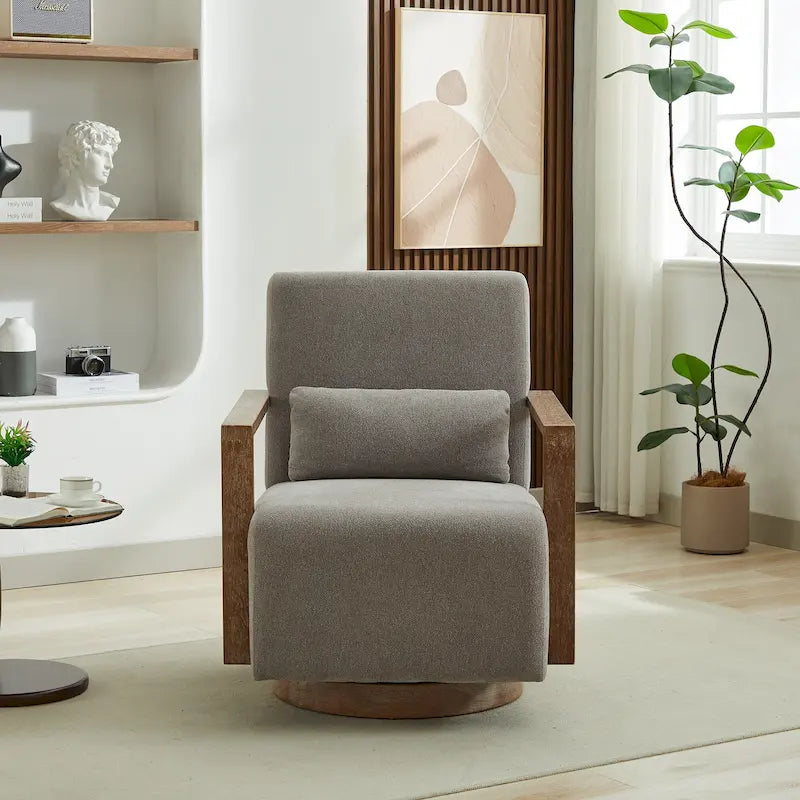 Fauteuil d'appoint pivotant à 360 degrés avec accoudoirs et piètement en bois massif