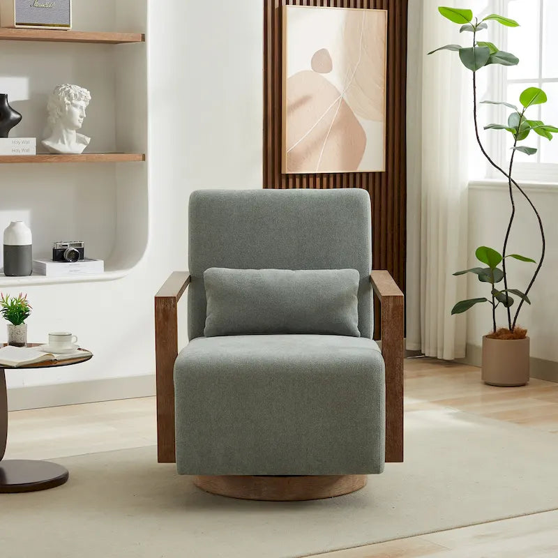 Fauteuil d'appoint pivotant à 360 degrés avec accoudoirs et piètement en bois massif