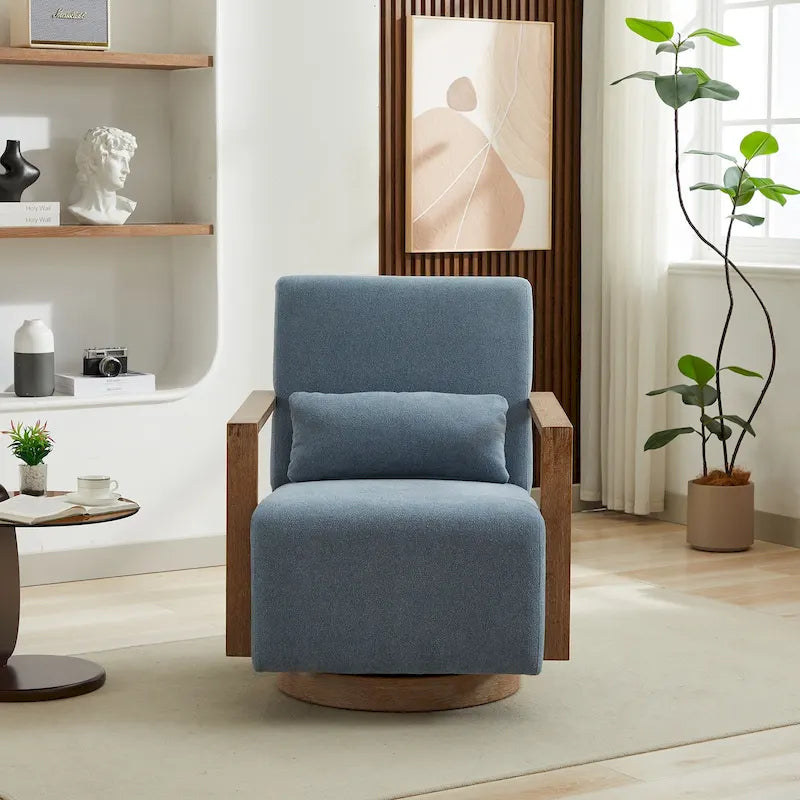 Fauteuil d'appoint pivotant à 360 degrés avec accoudoirs et piètement en bois massif
