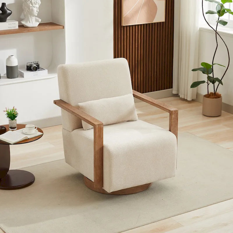 Fauteuil d'appoint pivotant à 360 degrés avec accoudoirs et piètement en bois massif