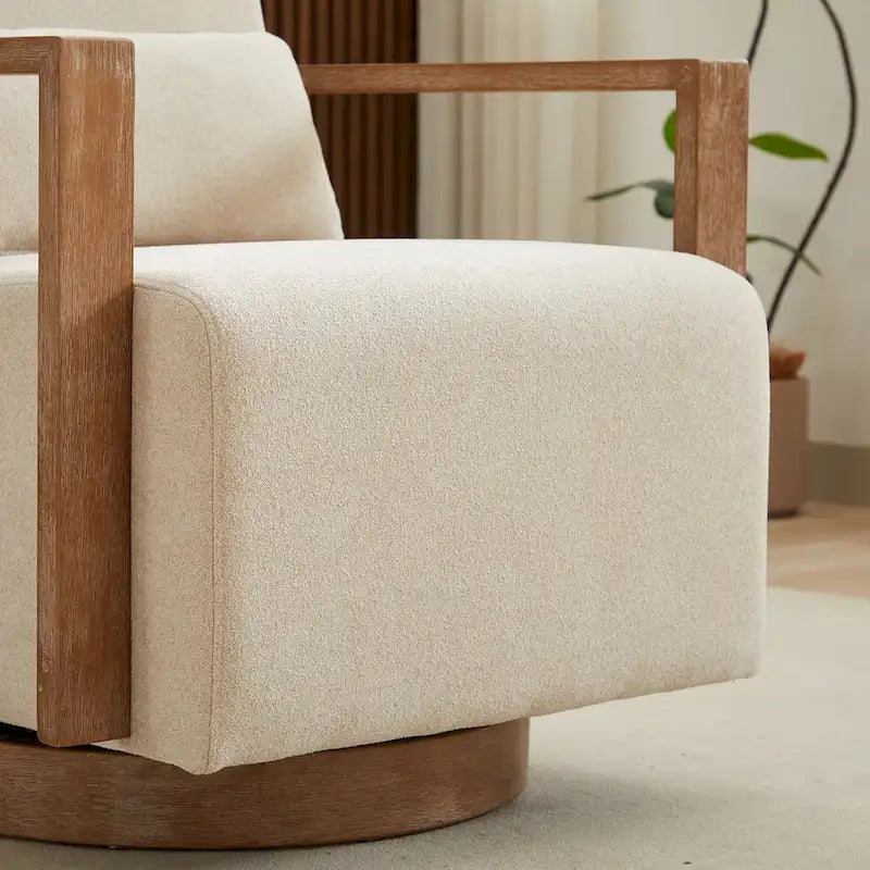 Fauteuil d'appoint pivotant à 360 degrés avec accoudoirs et piètement en bois massif