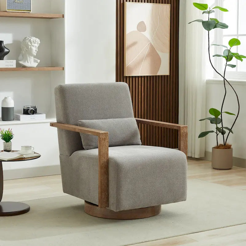 Fauteuil d'appoint pivotant à 360 degrés avec accoudoirs et piètement en bois massif