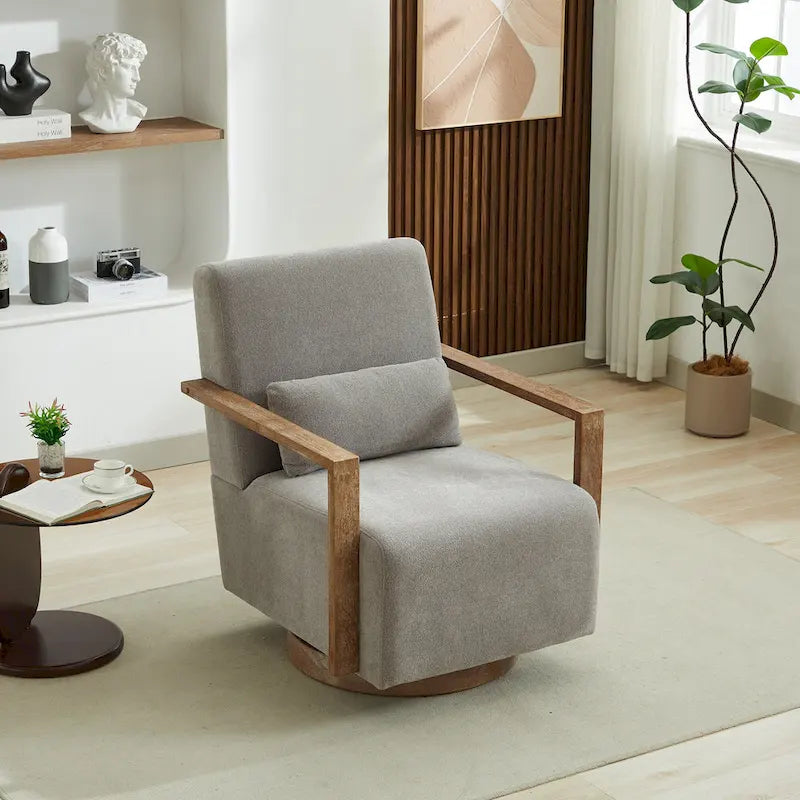 Fauteuil d'appoint pivotant à 360 degrés avec accoudoirs et piètement en bois massif