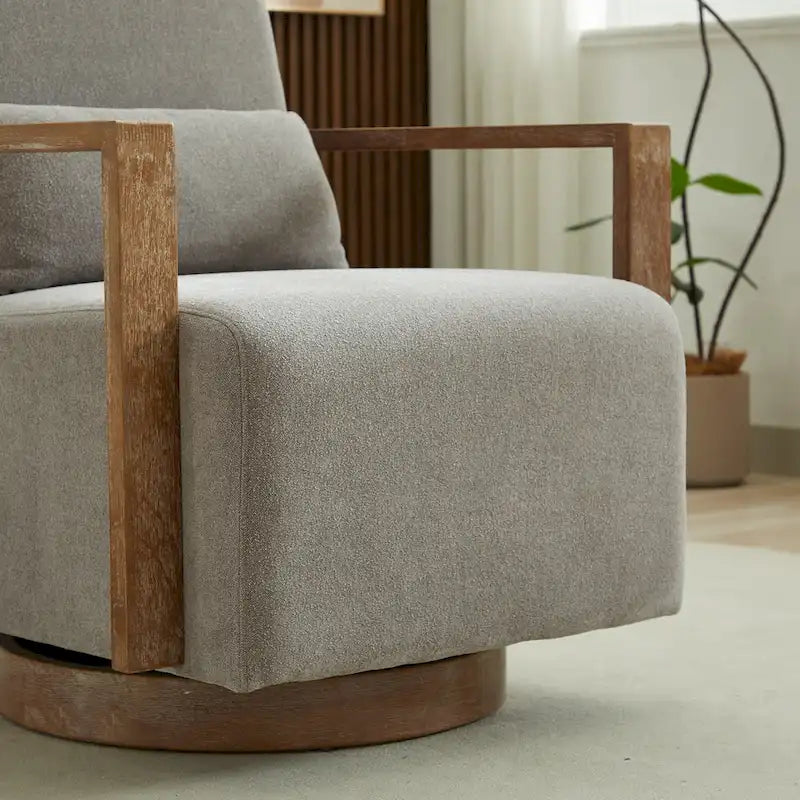 Fauteuil d'appoint pivotant à 360 degrés avec accoudoirs et piètement en bois massif