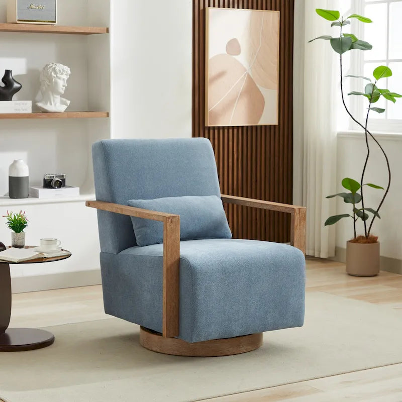 Fauteuil d'appoint pivotant à 360 degrés avec accoudoirs et piètement en bois massif
