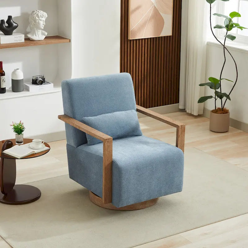 Fauteuil d'appoint pivotant à 360 degrés avec accoudoirs et piètement en bois massif