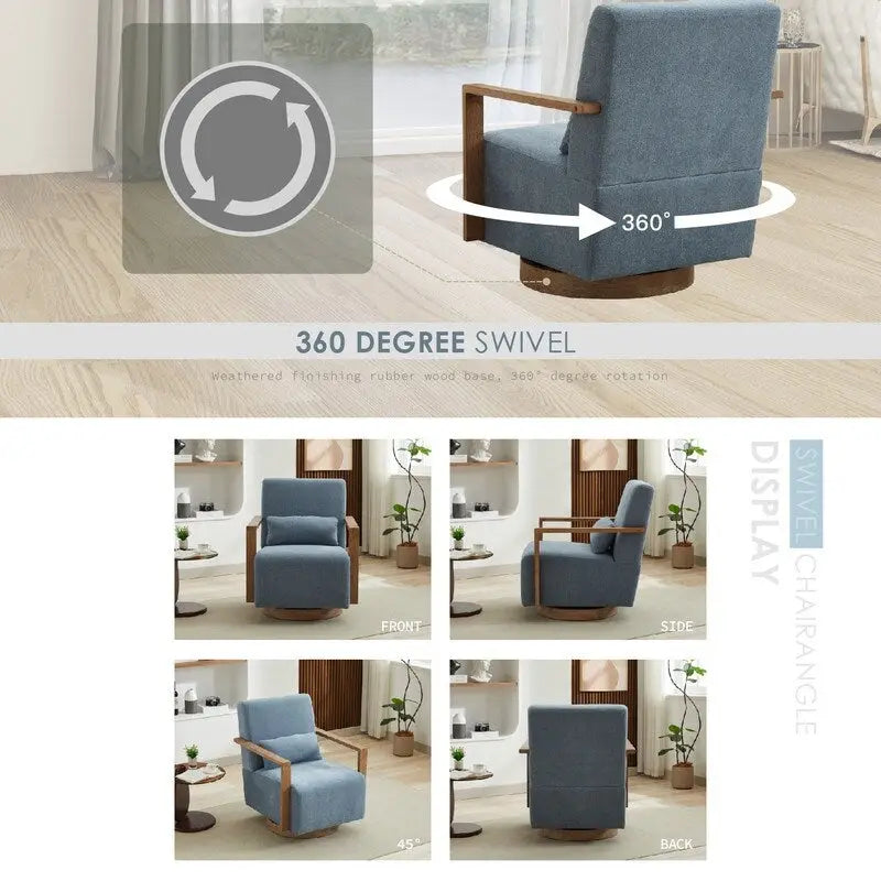 Fauteuil d'appoint pivotant à 360 degrés avec accoudoirs et piètement en bois massif