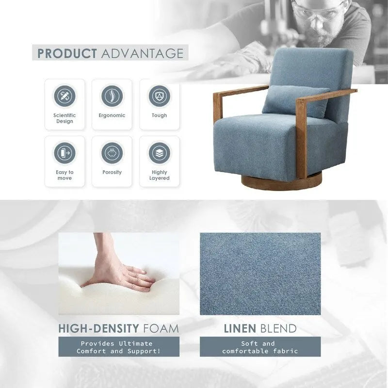 Fauteuil d'appoint pivotant à 360 degrés avec accoudoirs et piètement en bois massif