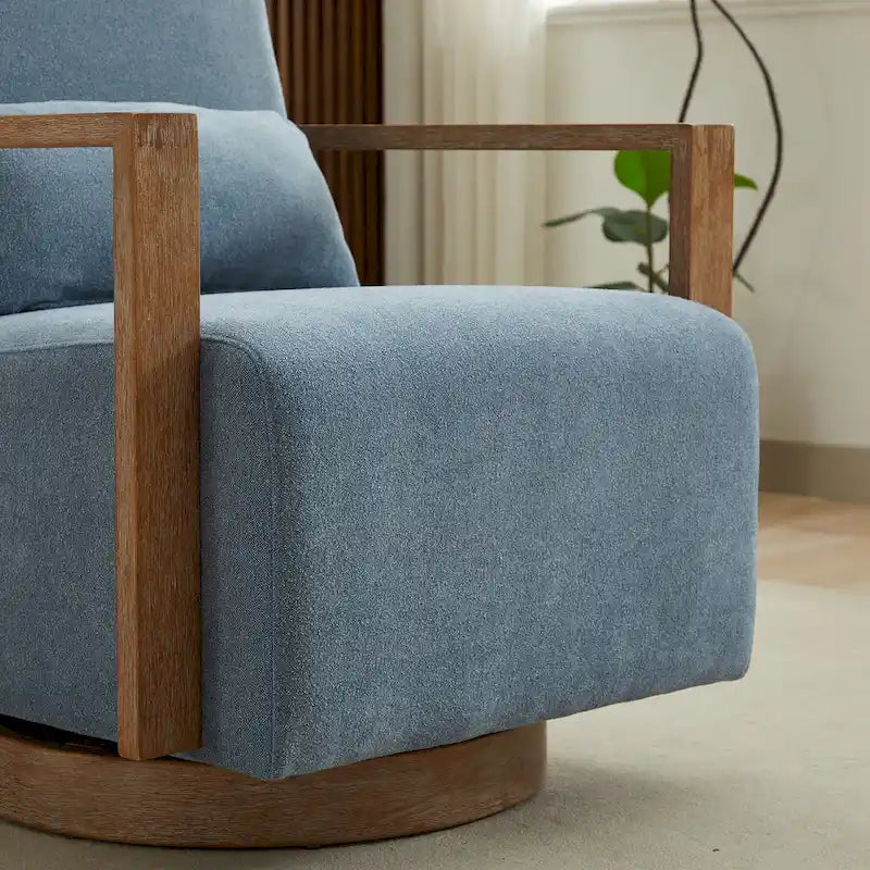 Fauteuil d'appoint pivotant à 360 degrés avec accoudoirs et piètement en bois massif