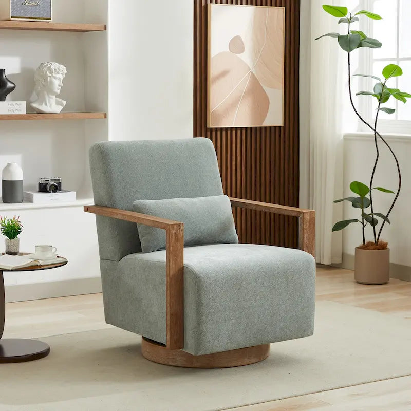Fauteuil d'appoint pivotant à 360 degrés avec accoudoirs et piètement en bois massif