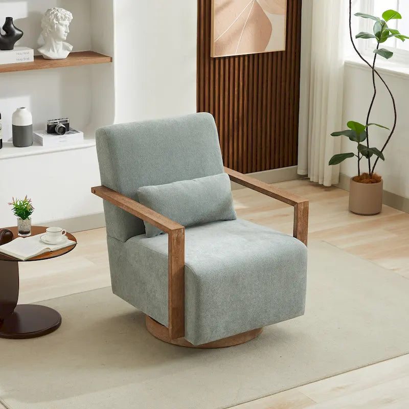 Fauteuil d'appoint pivotant à 360 degrés avec accoudoirs et piètement en bois massif