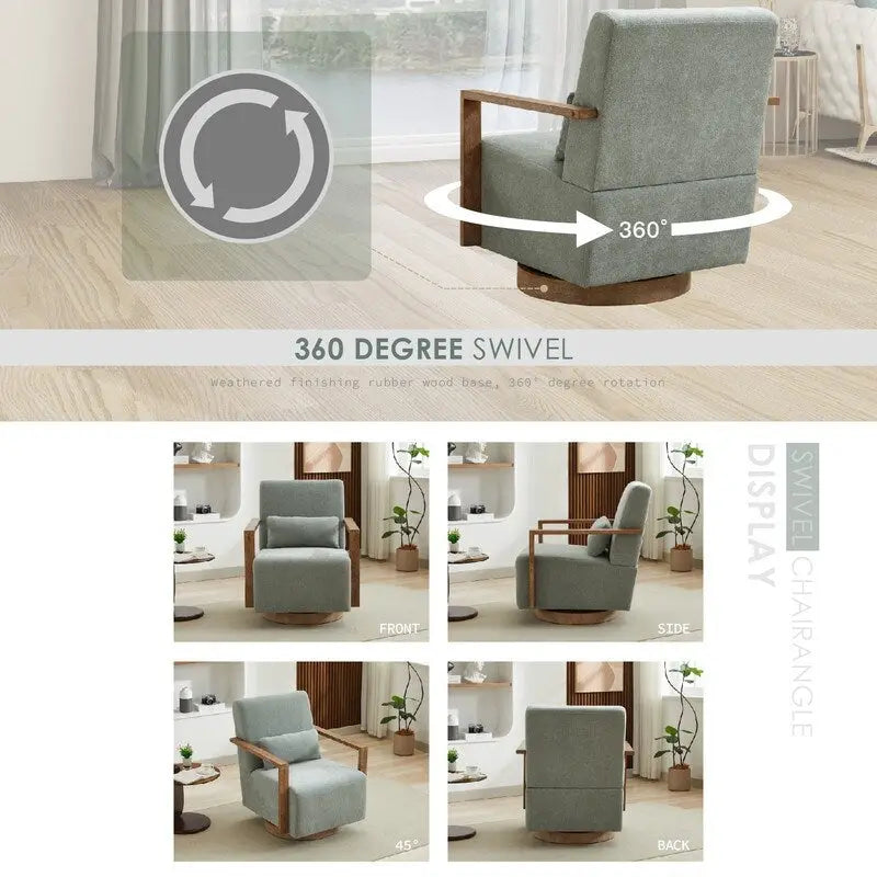 Fauteuil d'appoint pivotant à 360 degrés avec accoudoirs et piètement en bois massif