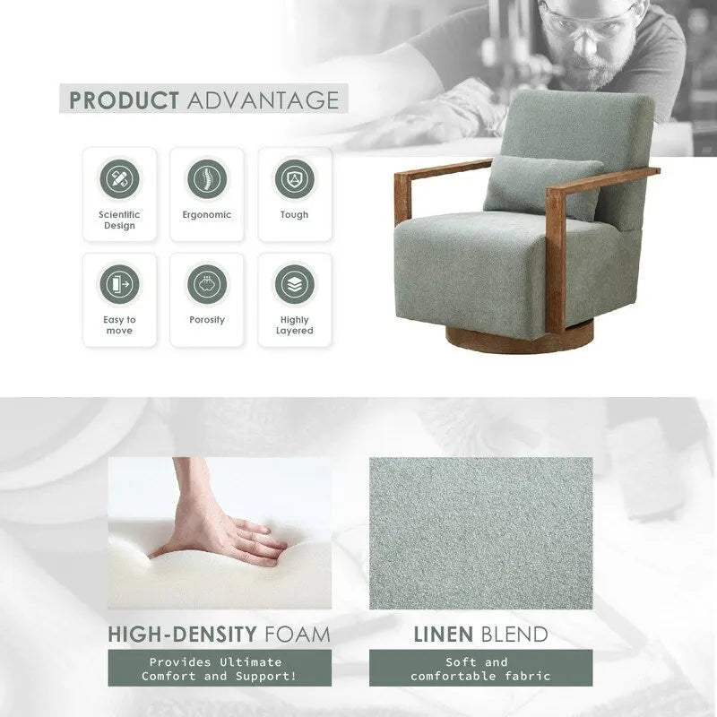 Fauteuil d'appoint pivotant à 360 degrés avec accoudoirs et piètement en bois massif