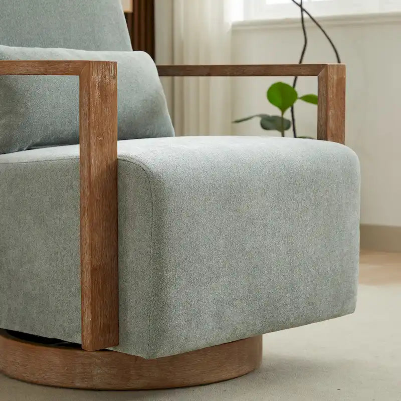 Fauteuil d'appoint pivotant à 360 degrés avec accoudoirs et piètement en bois massif