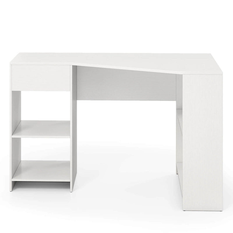 Bureau d'ordinateur en L avec tiroir et étagères de rangement pour la maison