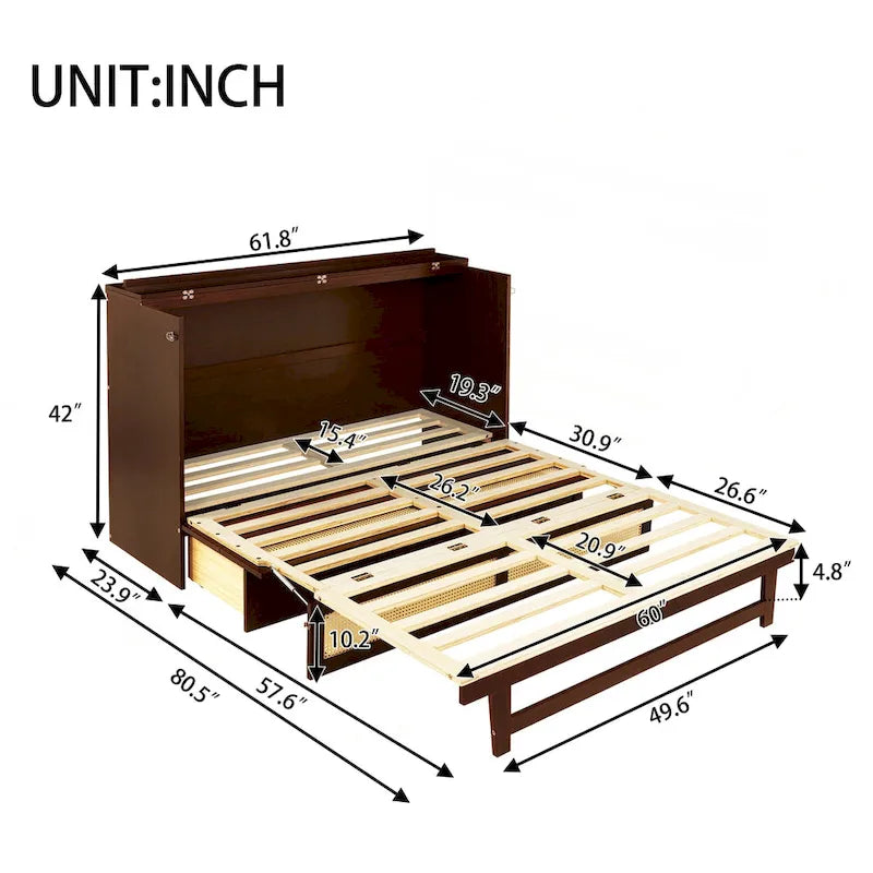 Lit escamotable Queen Size polyvalent avec fonction de rangement