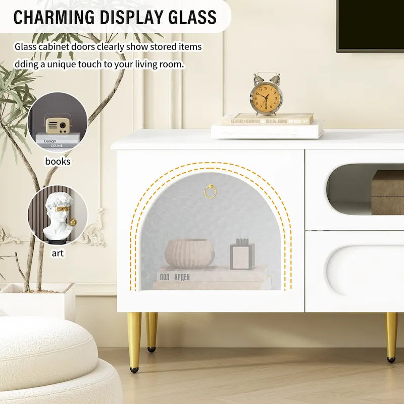 Meuble TV rétro, meuble console média avec six pieds métalliques