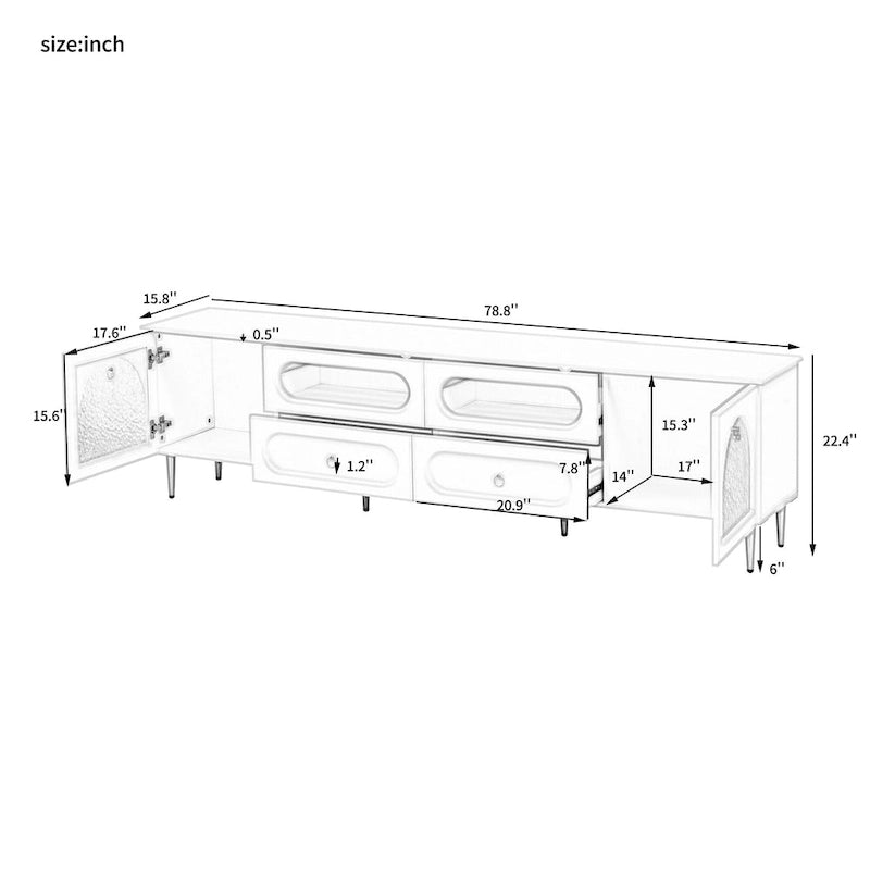 Meuble TV rétro, meuble console média avec six pieds métalliques