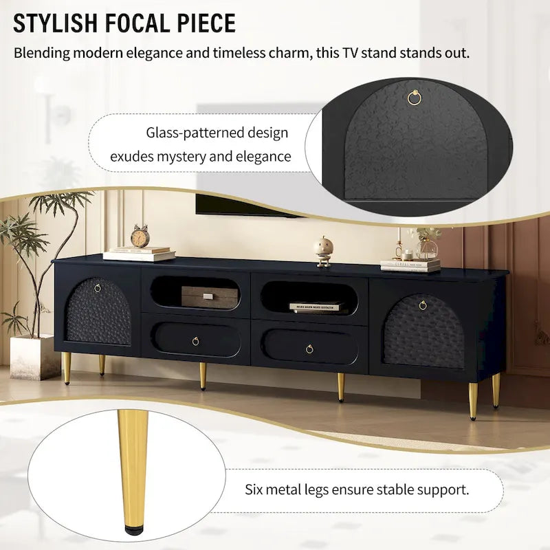Meuble TV rétro, meuble console média avec six pieds métalliques