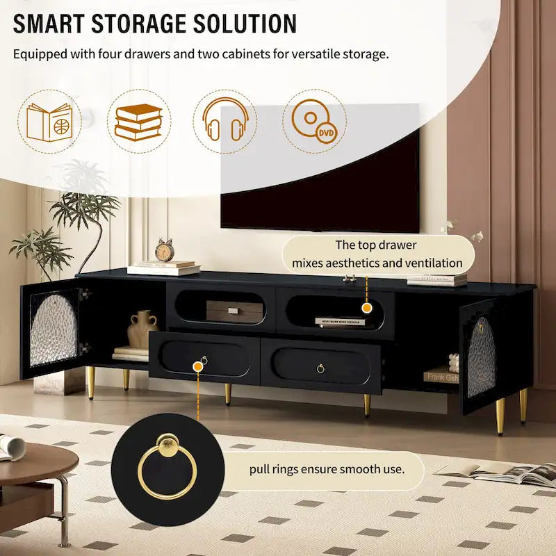 Meuble TV rétro, meuble console média avec six pieds métalliques