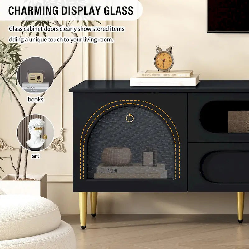 Meuble TV rétro, meuble console média avec six pieds métalliques