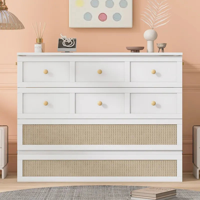 Lit escamotable Queen Size blanc avec rangements et grands tiroirs