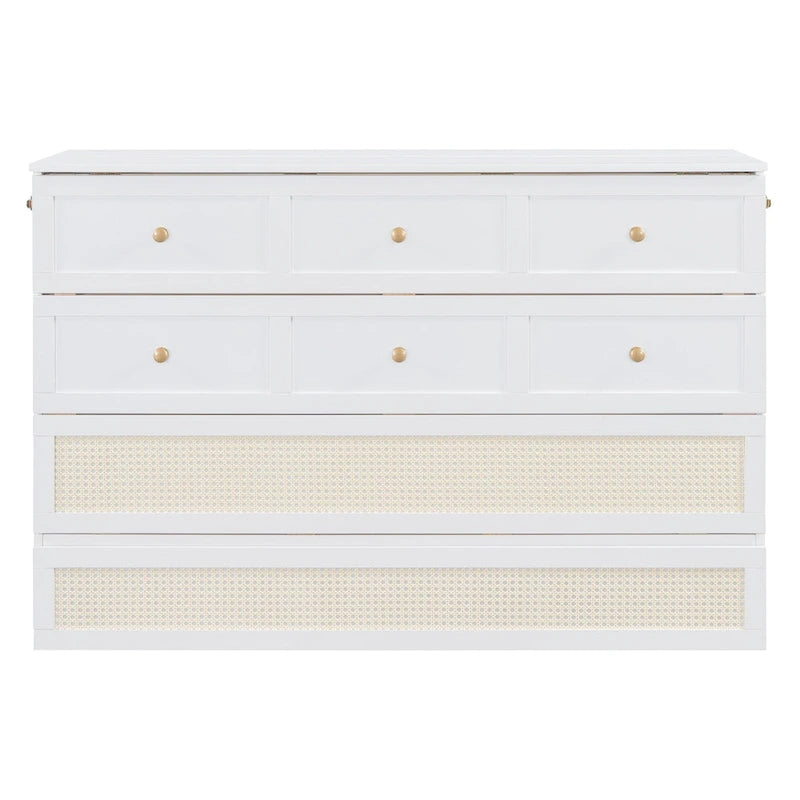 Lit escamotable Queen Size blanc avec rangements et grands tiroirs