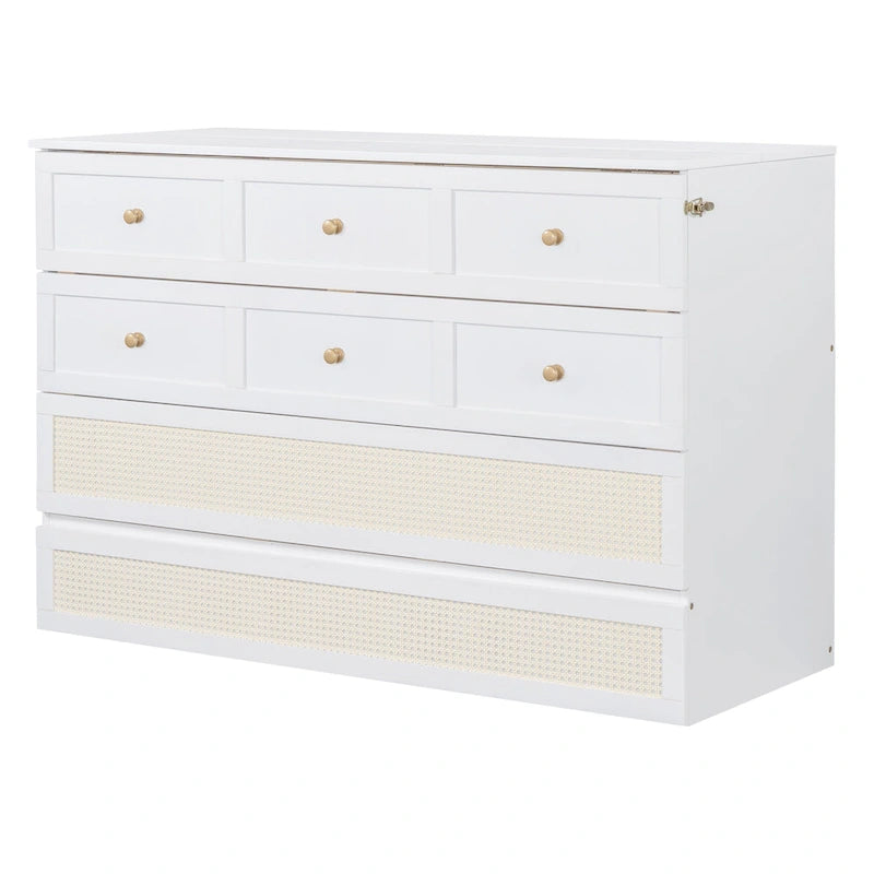 Lit escamotable Queen Size blanc avec rangements et grands tiroirs