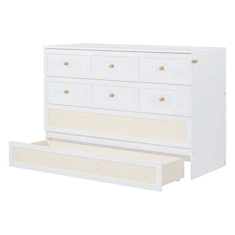 Lit escamotable Queen Size blanc avec rangements et grands tiroirs