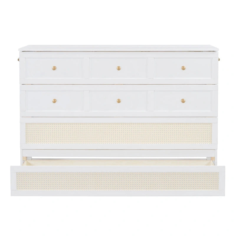 Lit escamotable Queen Size blanc avec rangements et grands tiroirs