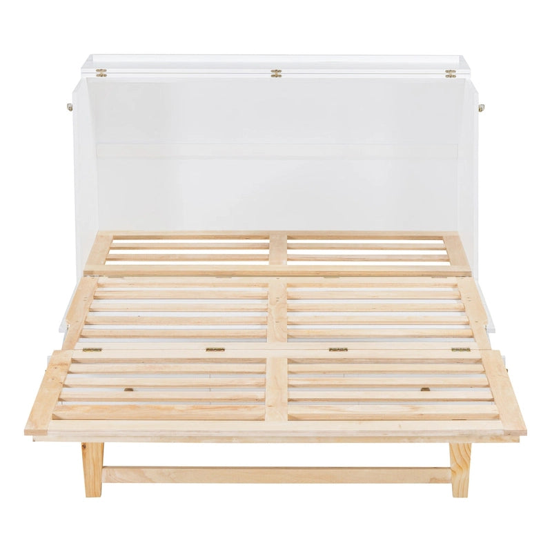 Lit escamotable Queen Size blanc avec rangements et grands tiroirs