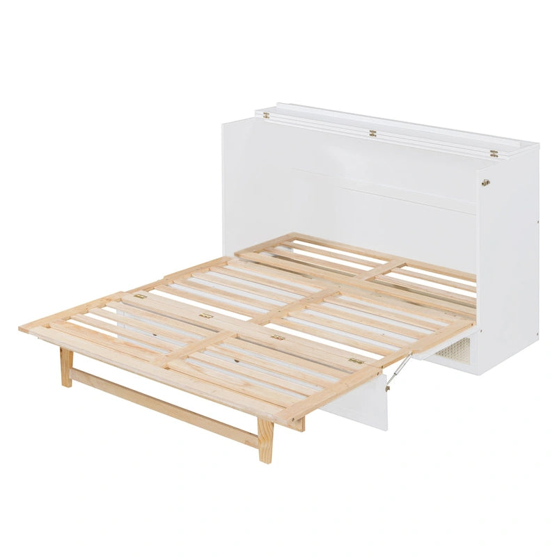 Lit escamotable Queen Size blanc avec rangements et grands tiroirs