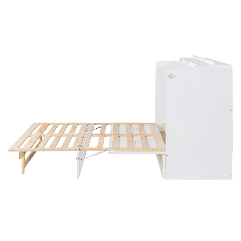 Lit escamotable Queen Size blanc avec rangements et grands tiroirs