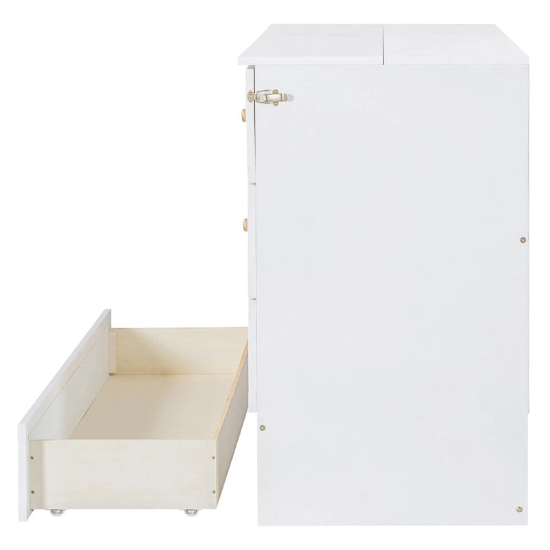 Lit escamotable Queen Size blanc avec rangements et grands tiroirs