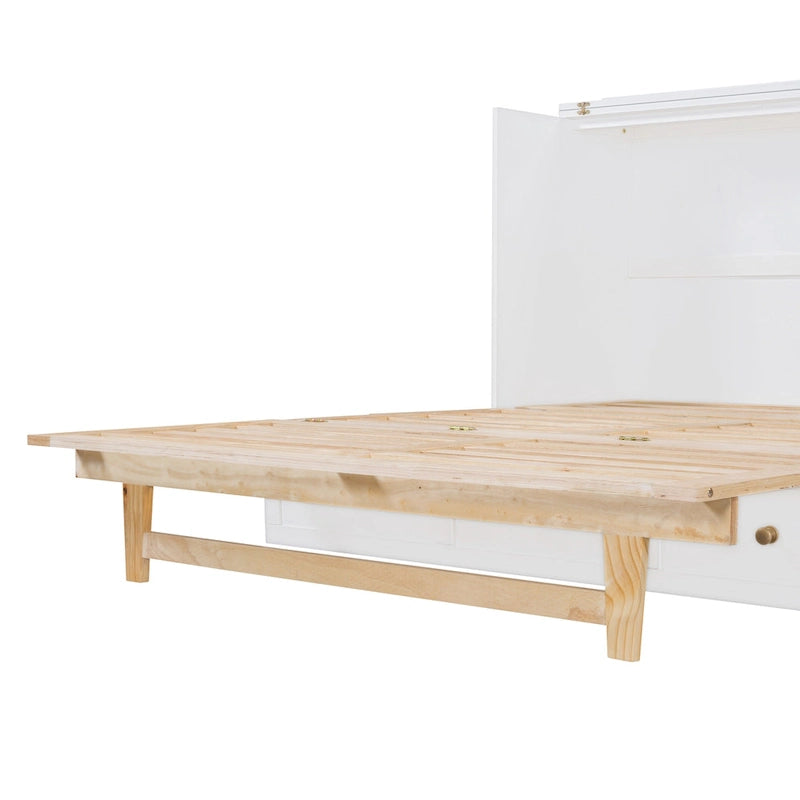 Lit escamotable Queen Size blanc avec rangements et grands tiroirs