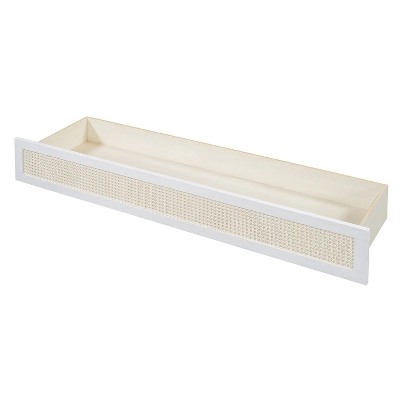 Lit escamotable Queen Size blanc avec rangements et grands tiroirs