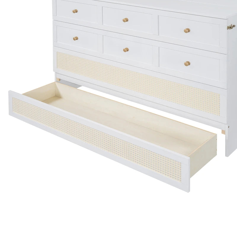 Lit escamotable Queen Size blanc avec rangements et grands tiroirs