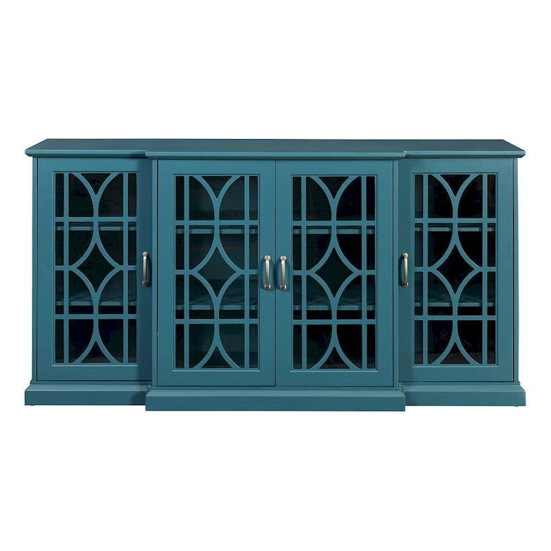Meuble TV moderne bleu sarcelle 62 po avec grand plateau et 6 tablettes