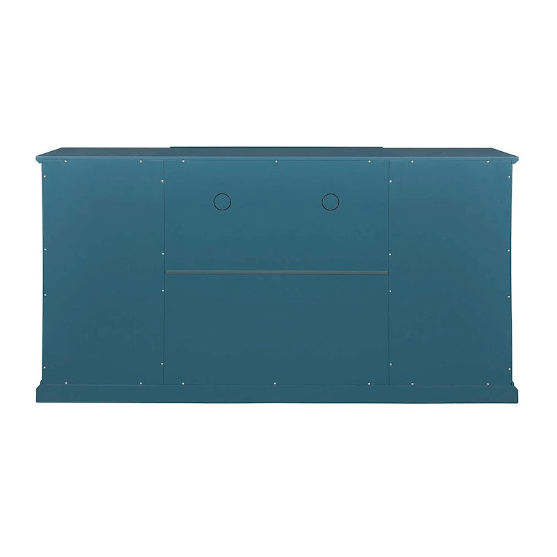 Meuble TV moderne bleu sarcelle 62 po avec grand plateau et 6 tablettes
