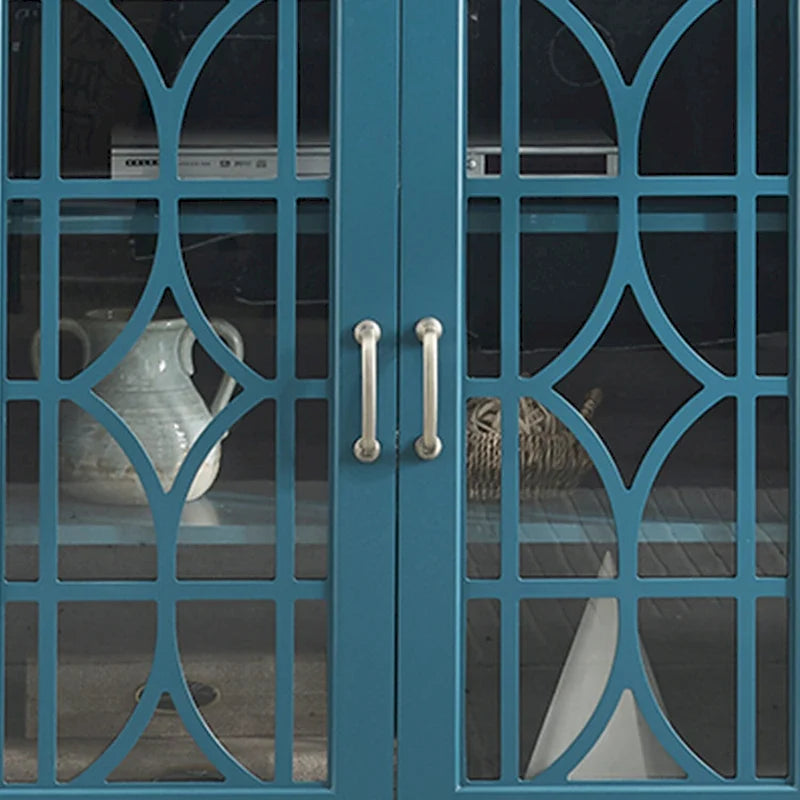 Meuble TV moderne bleu sarcelle 62 po avec grand plateau et 6 tablettes