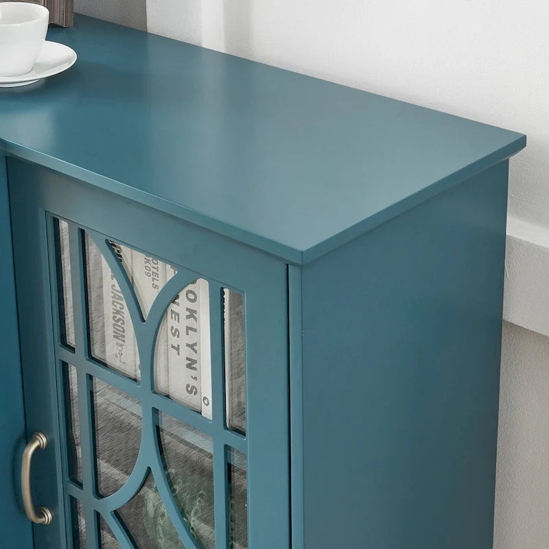 Meuble TV moderne bleu sarcelle 62 po avec grand plateau et 6 tablettes