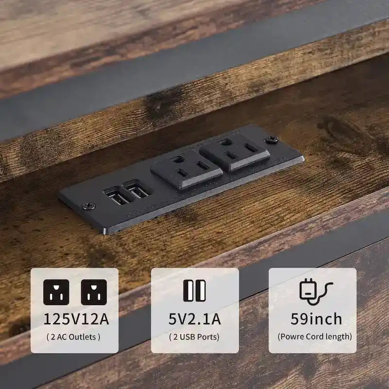 Lit plateforme Queen Size avec tête de lit de rangement, éclairage LED et port de charge