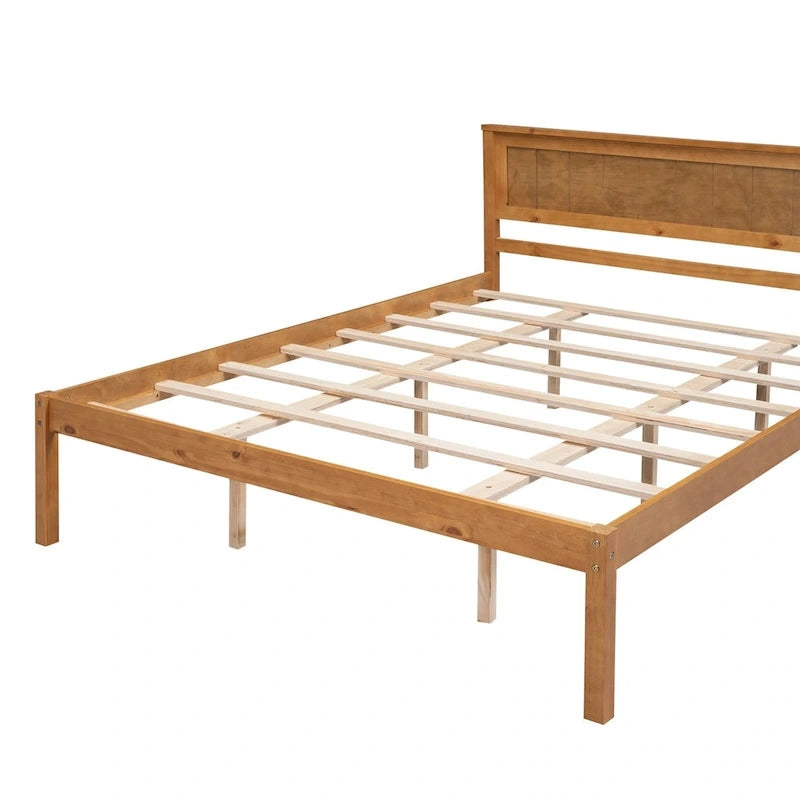 Lit plateforme en pin de taille Queen Espresso avec tête de lit et support à lattes en bois