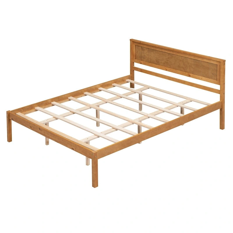 Lit plateforme en pin de taille Queen Espresso avec tête de lit et support à lattes en bois