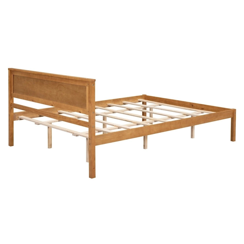Lit plateforme en pin de taille Queen Espresso avec tête de lit et support à lattes en bois