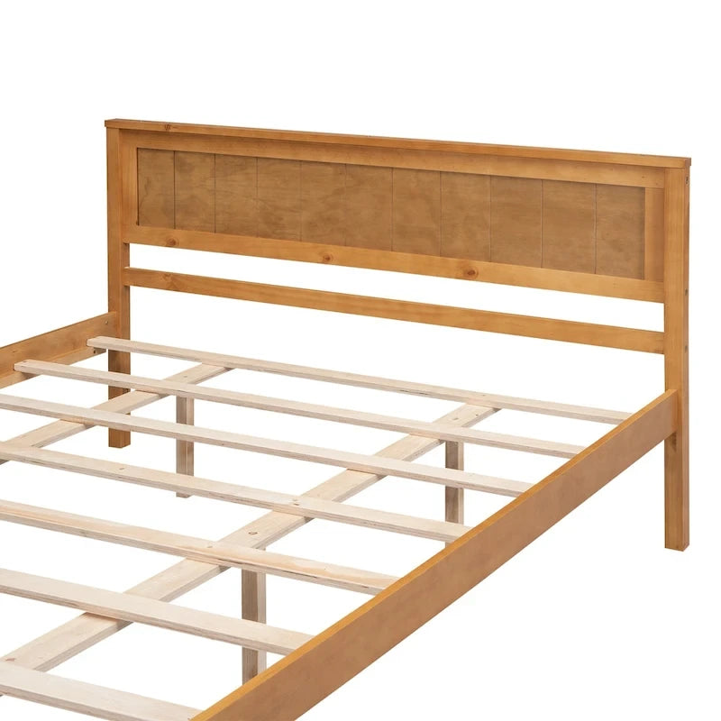 Lit plateforme en pin de taille Queen Espresso avec tête de lit et support à lattes en bois