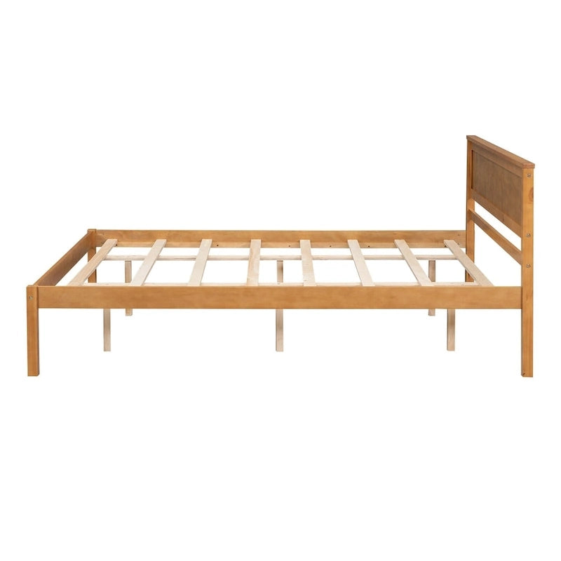 Lit plateforme en pin de taille Queen Espresso avec tête de lit et support à lattes en bois