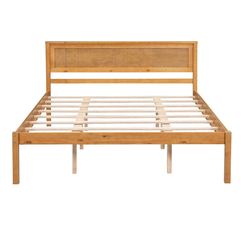 Lit plateforme en pin de taille Queen Espresso avec tête de lit et support à lattes en bois