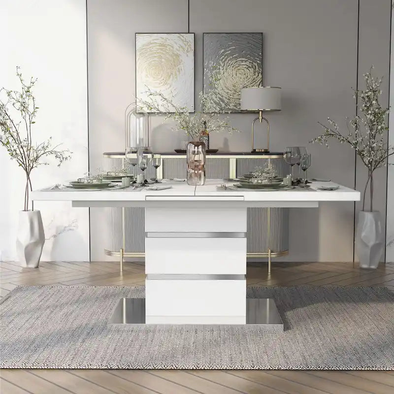 Table à manger extensible en bois blanc de 78 pouces